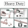 sturdy curtain rods sturdy curtain rods - Composite image showcasing three features of a premium curtain rod: 1) Close-up of the pole highlighting 'Anti-rust coating, 0.8mm thickness, 1-inch diameter' for durable construction. 2) A strength demonstration, holding heavy weight with text '35 lbs load capacity'. 3) The elegant final product: a grey curtain rod demonstrating smooth telescoping mechanism. Features smooth telescoping rods, and easily adjustable design so you never worry about inaccurate measurements